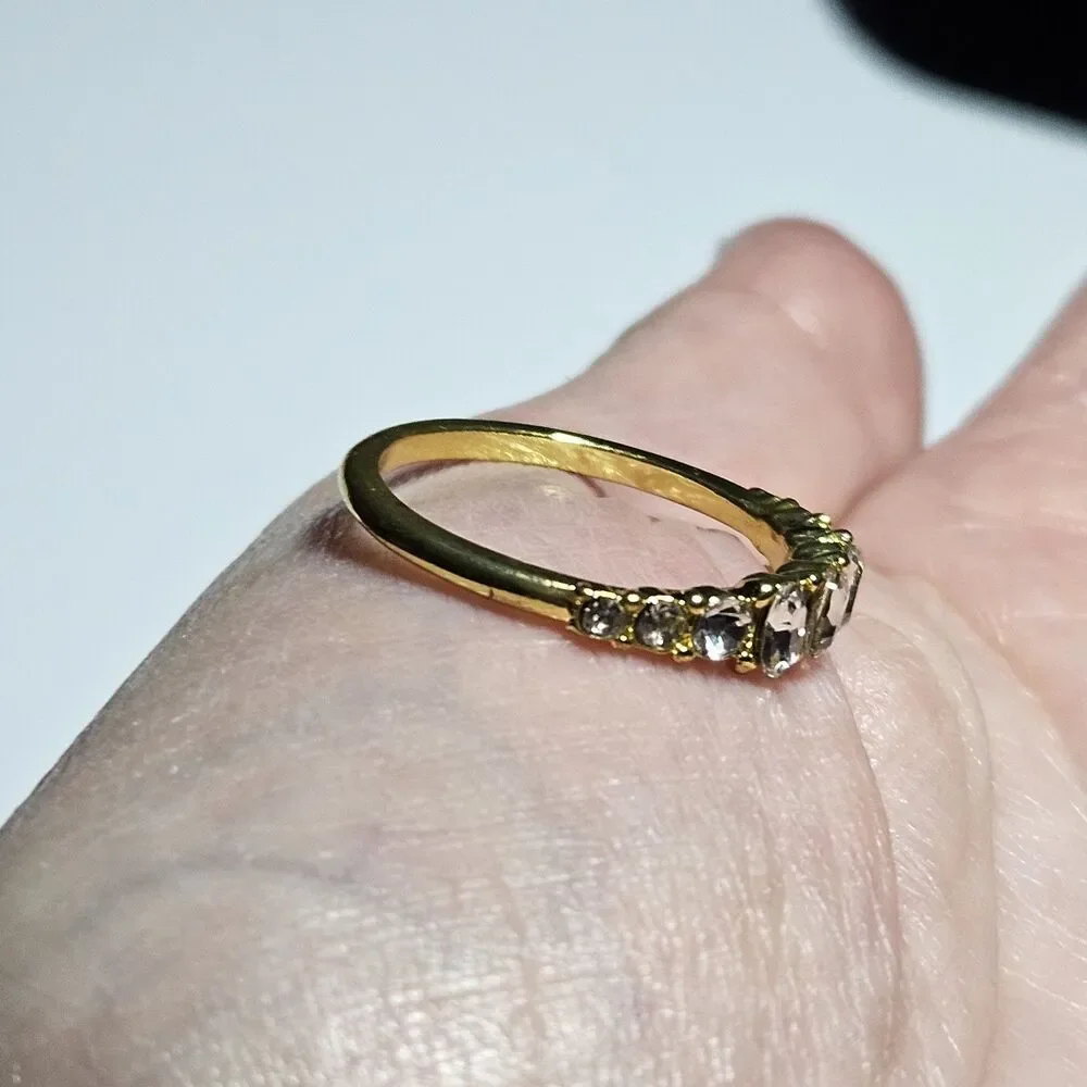 Gold Tone Clear Rhinestone Band Ring Size 7.5